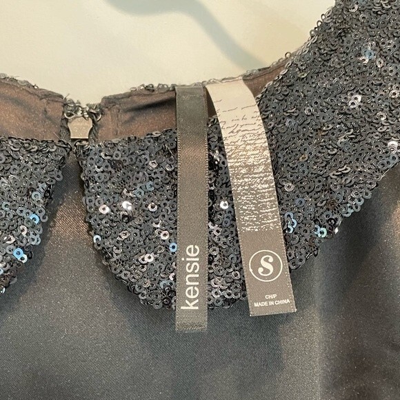 Kensie Sleeveless Black Satin Party Dress Sequin Lace Collar - Picture 8 of 11